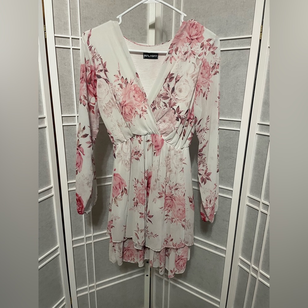 Pink Peony White Dress